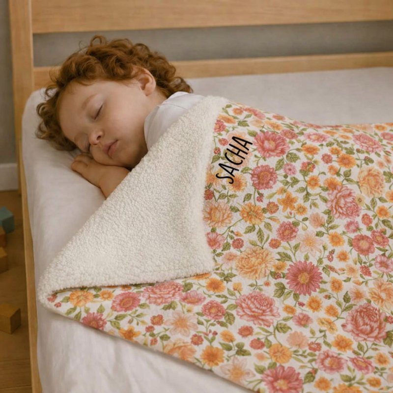 couverture enfant maternelle, couverture sieste personnalisée - fleurs