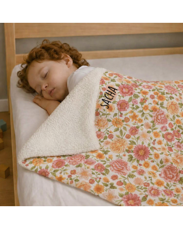 couverture enfant maternelle, couverture sieste personnalisée - fleurs