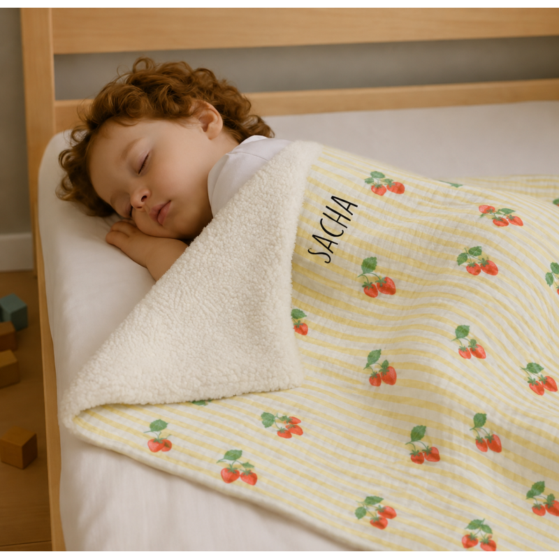 couverture enfant maternelle, couverture sieste personnalisée - fraises