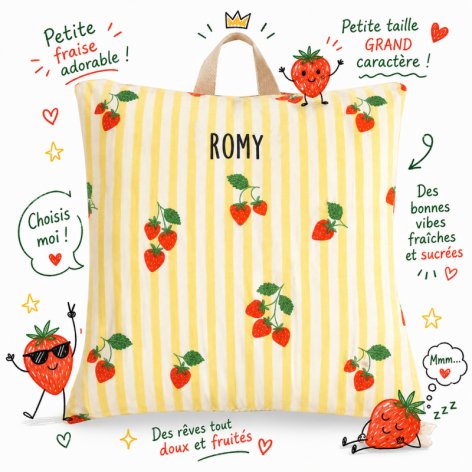 coussin sieste maternelle personnalisé fraises