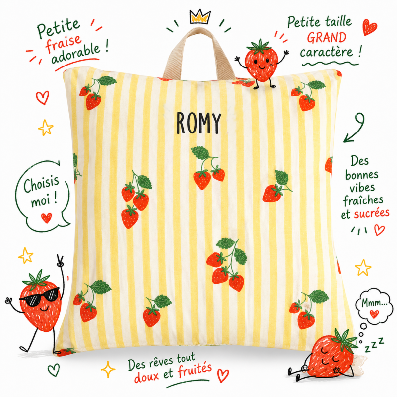 coussin sieste maternelle personnalisé fraises