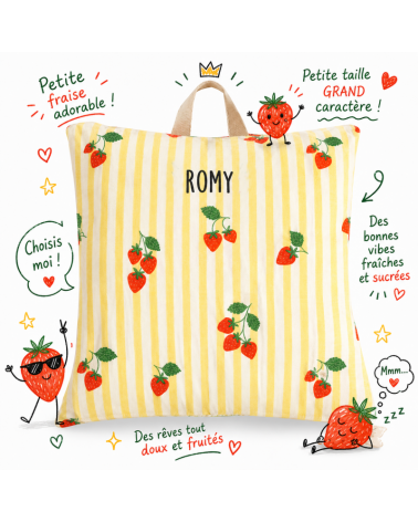 coussin sieste maternelle personnalisé fraises