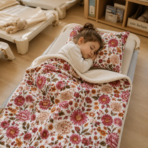 couverture enfant maternelle, couverture sieste personnalisée - fleurs