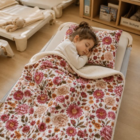 couverture enfant maternelle, couverture sieste personnalisée - fleurs