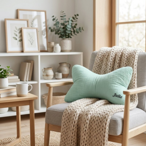 Coussin os de lecture personnalisé vert céladon