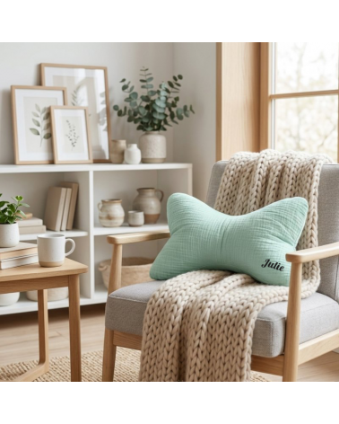 Coussin os de lecture personnalisé vert céladon