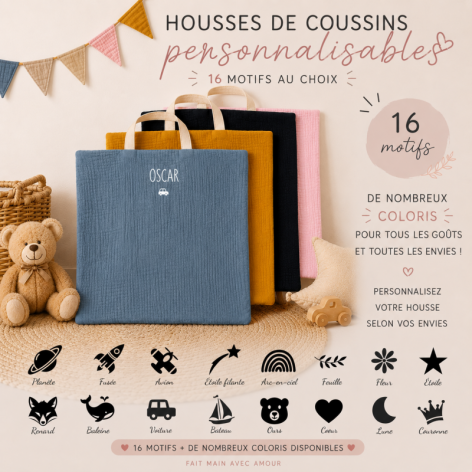 housse de coussin sieste maternelle personnalisée