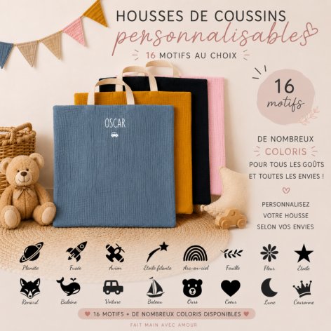 housse de coussin sieste maternelle personnalisée