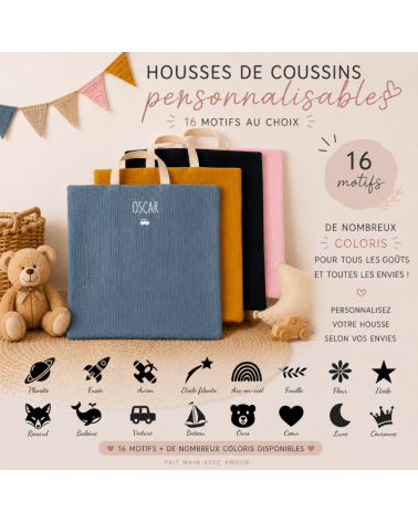 housse de coussin sieste maternelle personnalisée