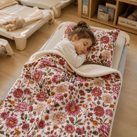 couverture enfant maternelle, couverture sieste personnalisée - fleurs
