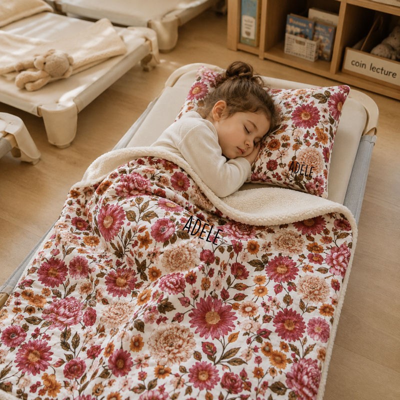 couverture enfant maternelle, couverture sieste personnalisée - fleurs