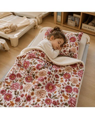couverture enfant maternelle, couverture sieste personnalisée - fleurs
