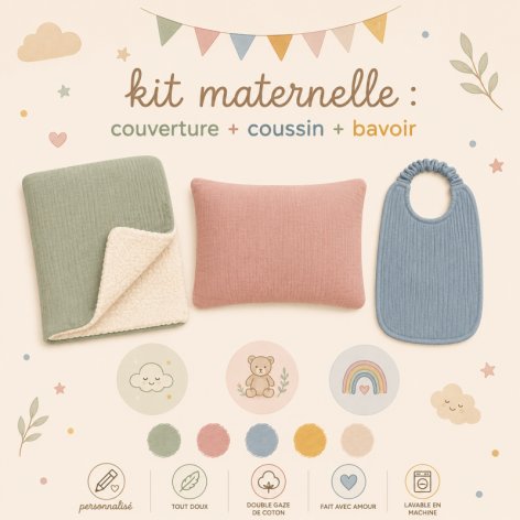 kit école maternelle couverture bavoir coussin