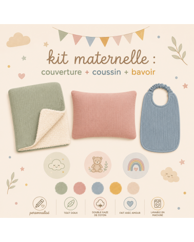 kit école maternelle couverture bavoir coussin