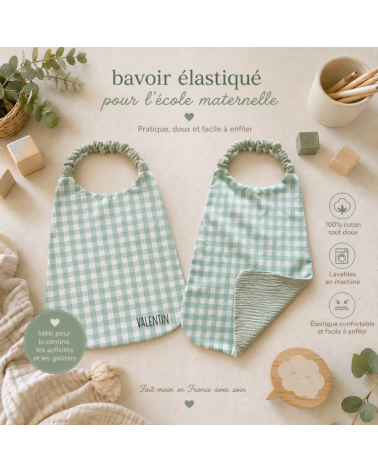 Bavoir maternelle élastique - vichy vert