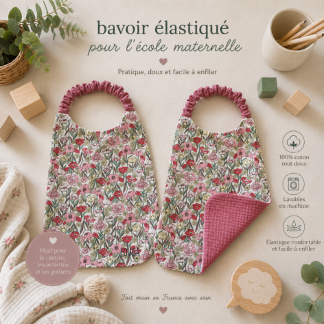 Bavoir maternelle élastique - fleurs