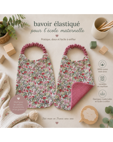 Bavoir maternelle élastique - fleurs