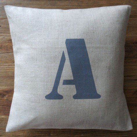housse coussin lin lettre 40x40 cm
