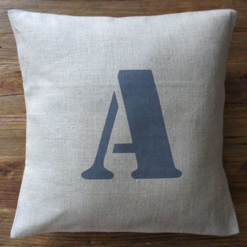 housse coussin lin lettre 40x40 cm