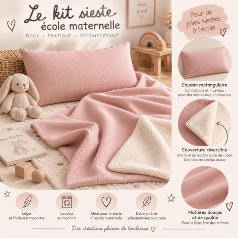 kit sieste école maternelle couverture coussin