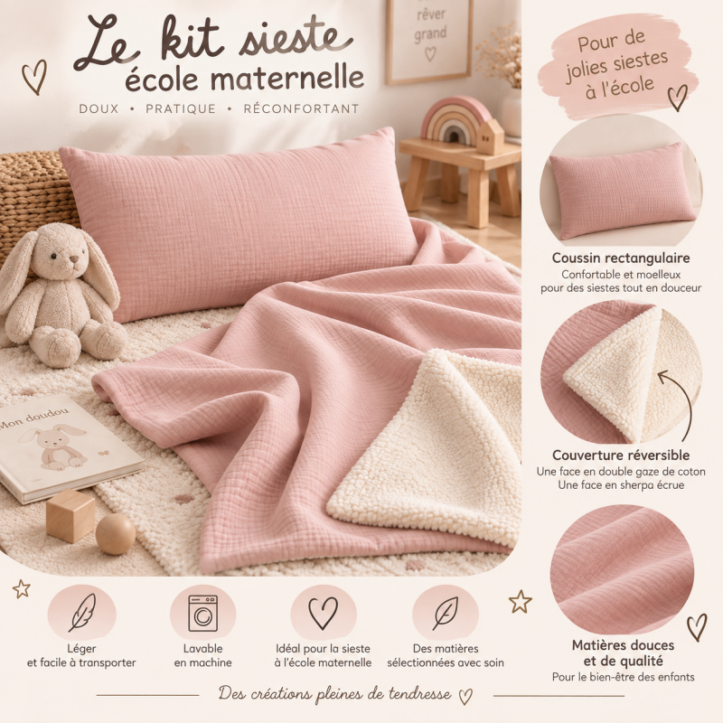 kit sieste école maternelle couverture coussin