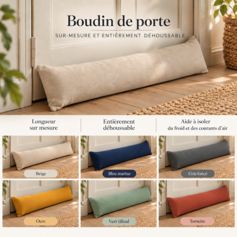 Boudin de porte sur-mesure déhoussable de 30 à 400 cm