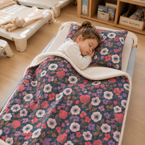 couverture enfant maternelle, couverture sieste - fleurs