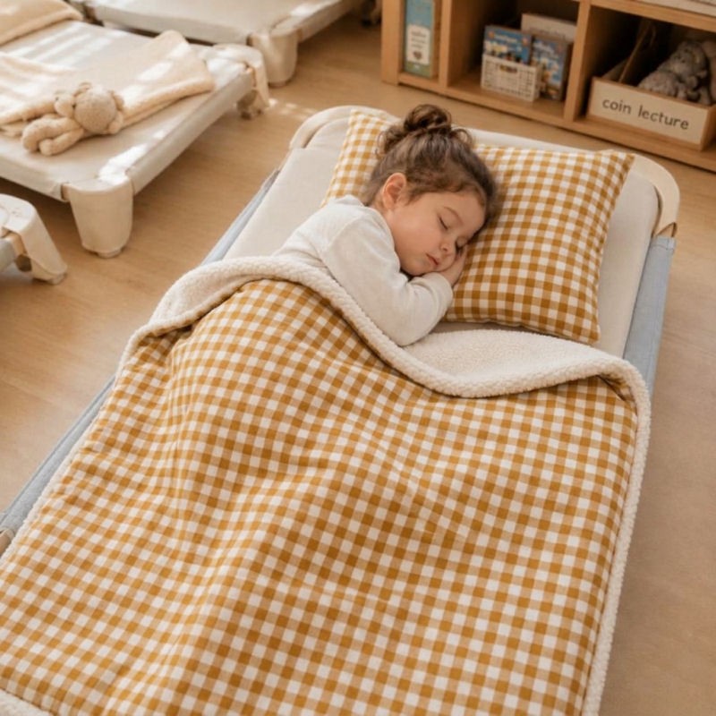 couverture sieste maternelle vichy ocre
