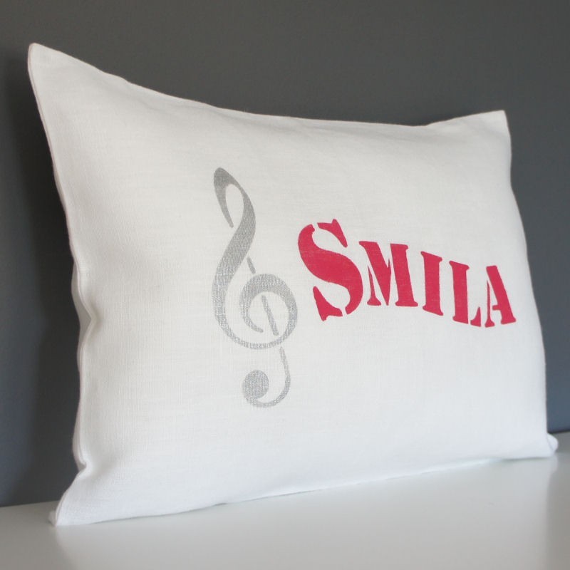 Coussin Personnalise Prenom Et Cle De Sol Cadeau Bebe Personnalise