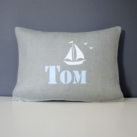 coussin personnalisé bébé, prénom, bateau