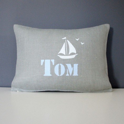 coussin personnalisé bébé, prénom, bateau