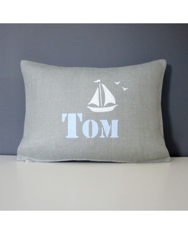 coussin personnalisé bébé, prénom, bateau
