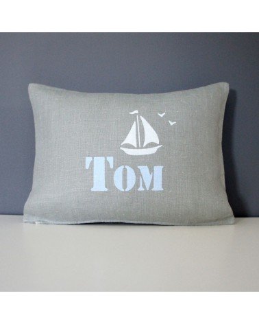 coussin personnalisé bébé, prénom, bateau