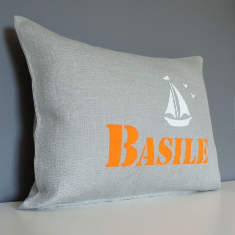 coussin personnalisé bébé, prénom, bateau