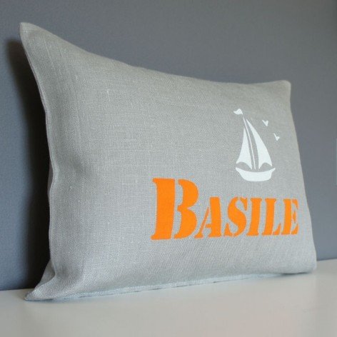coussin personnalisé bébé, prénom, bateau