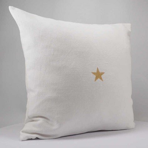 housse de coussin lin blanc étoile dorée 40x40 cm
