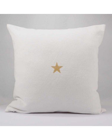 housse de coussin 40x40 cm fait main lin blanc motif étoile dorée