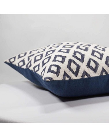 coussin décoratif design graphique 40x40 cm jacquard bleu