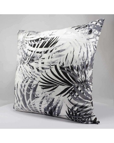 coussin décoratif en lin - motif tropical - feuille palmier - 40x40 cm