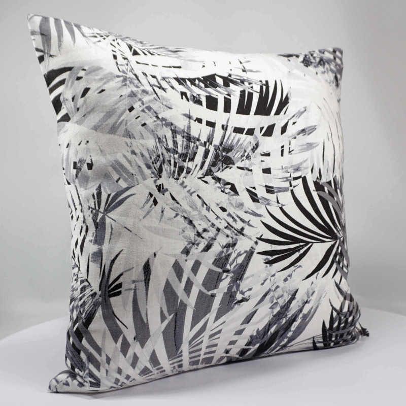 coussin décoratif en lin - motif tropical - feuille palmier - 40x40 cm