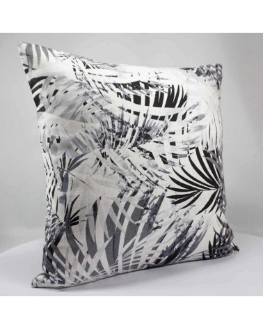 coussin décoratif en lin - motif tropical - feuille palmier - 40x40 cm