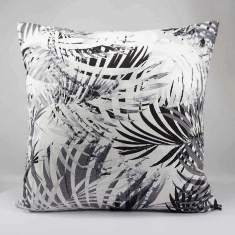 coussin décoratif en lin - motif tropical - feuille palmier - 40x40 cm