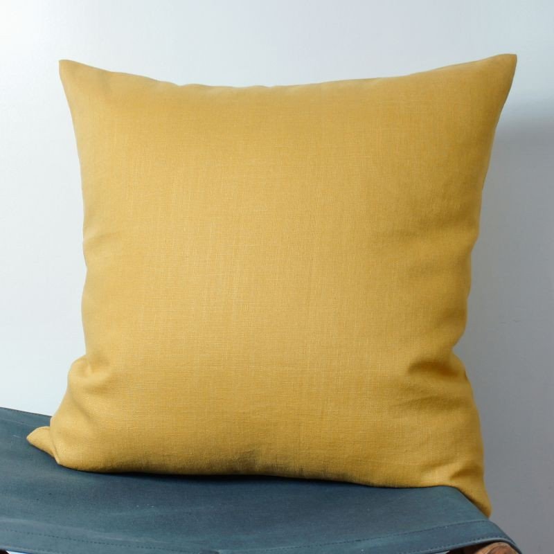 coussin lin jaune moutarde