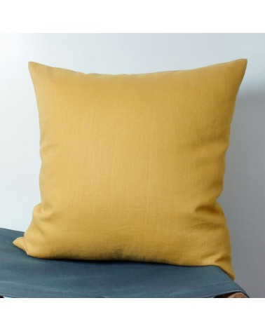 coussin lin jaune moutarde