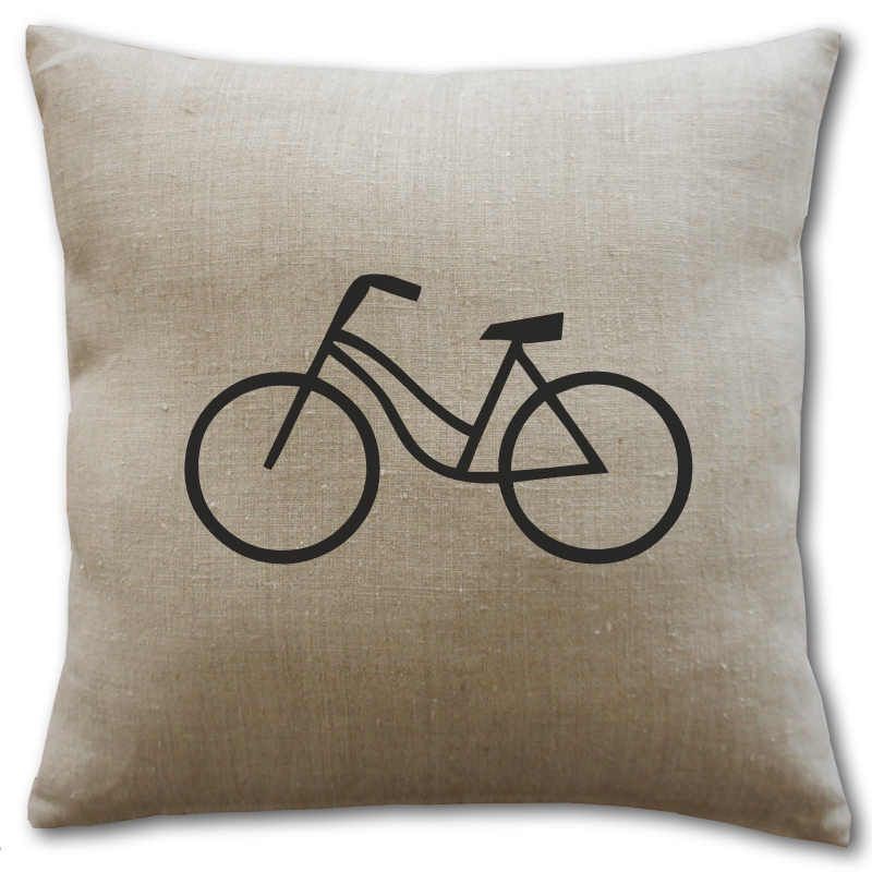 Housse coussin lin motif vélo