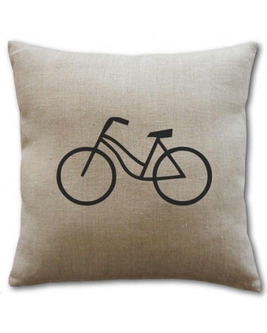 Housse coussin lin motif vélo