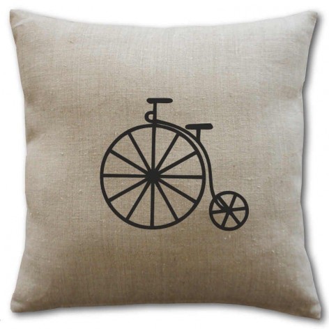 Housse coussin lin motif bicyclette