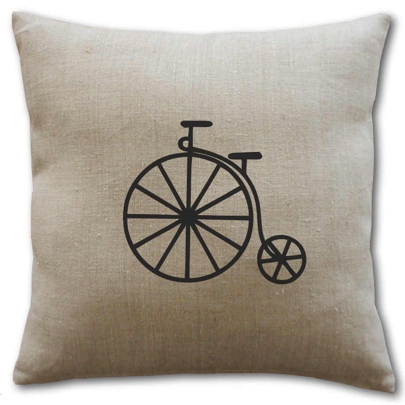 Housse coussin lin motif bicyclette