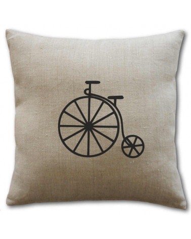 Housse coussin lin motif bicyclette