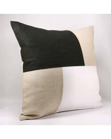 coussin noir et blanc design graphique, coussin beige et noir